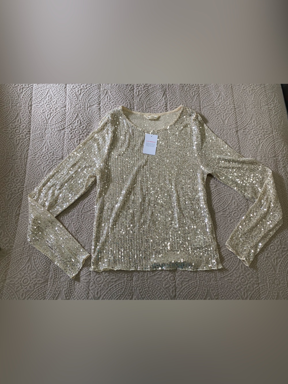 Lucky Brand Gold Sequin Long-Sleeve Top